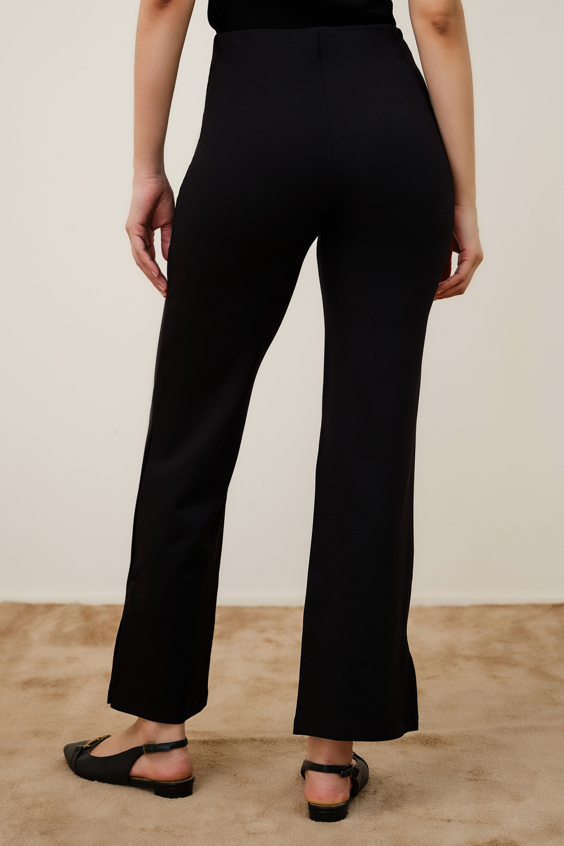 Black High-Waist Bootcut Trousers, Black, image 2